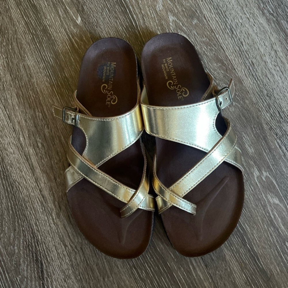 White Mountain Sandals, Gold And Brown Slides